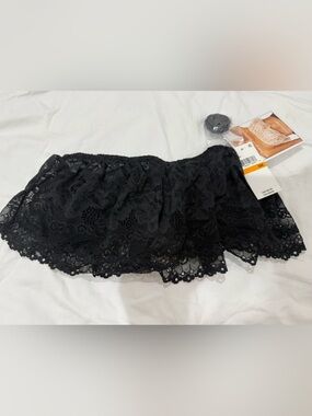 Fashion Forms Black Lace Bandeau Bra with Scalloped Layers S